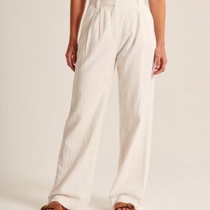 Linen blend wide leg white pants